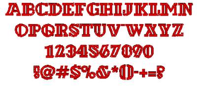 All Characters in the Dextor Normal embroidery font at 1/2" height