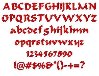 All Characters in the Formal Script embroidery font at 1/2" height