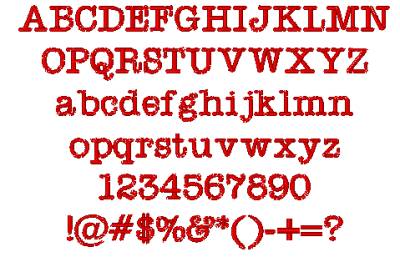 All Characters in the Typewriter embroidery font at 1/2" height