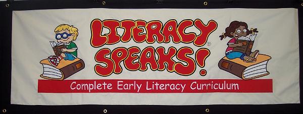 Northern Speech Systems Literacy Speaks embroidered hanging banner