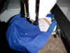 Cap on machine ready for stitching