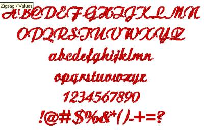 All Characters in the Script1 embroidery font at 1/2" height